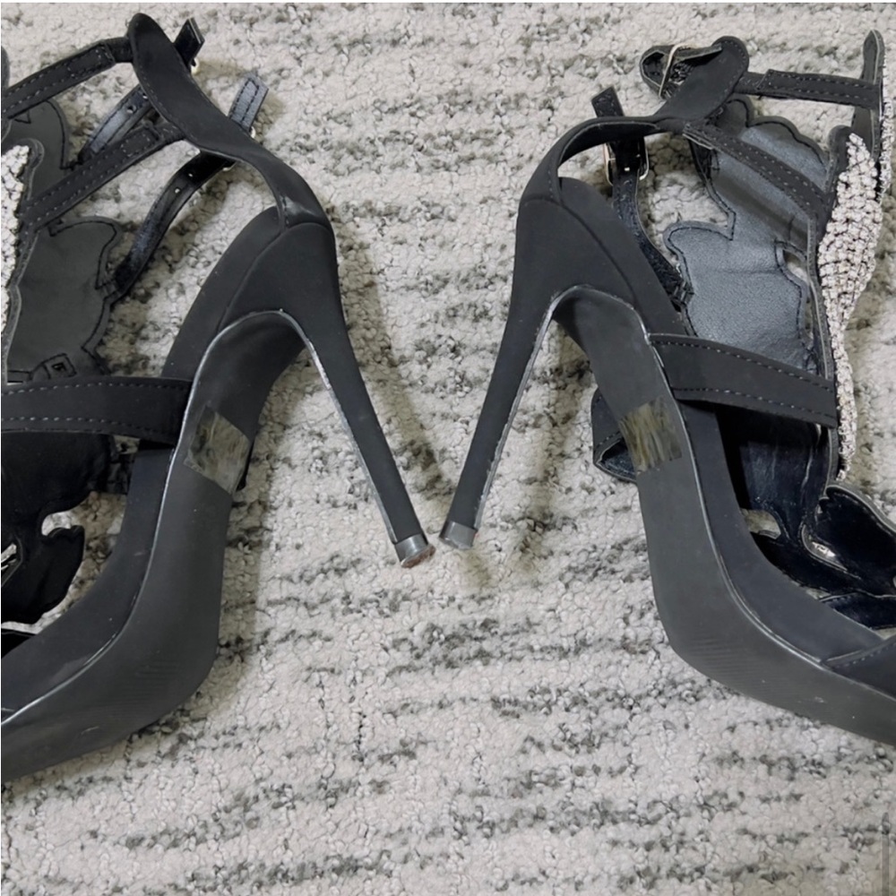 Olivia Black Buckle Rhinestone Diamond Heels - Picture 11 of 12